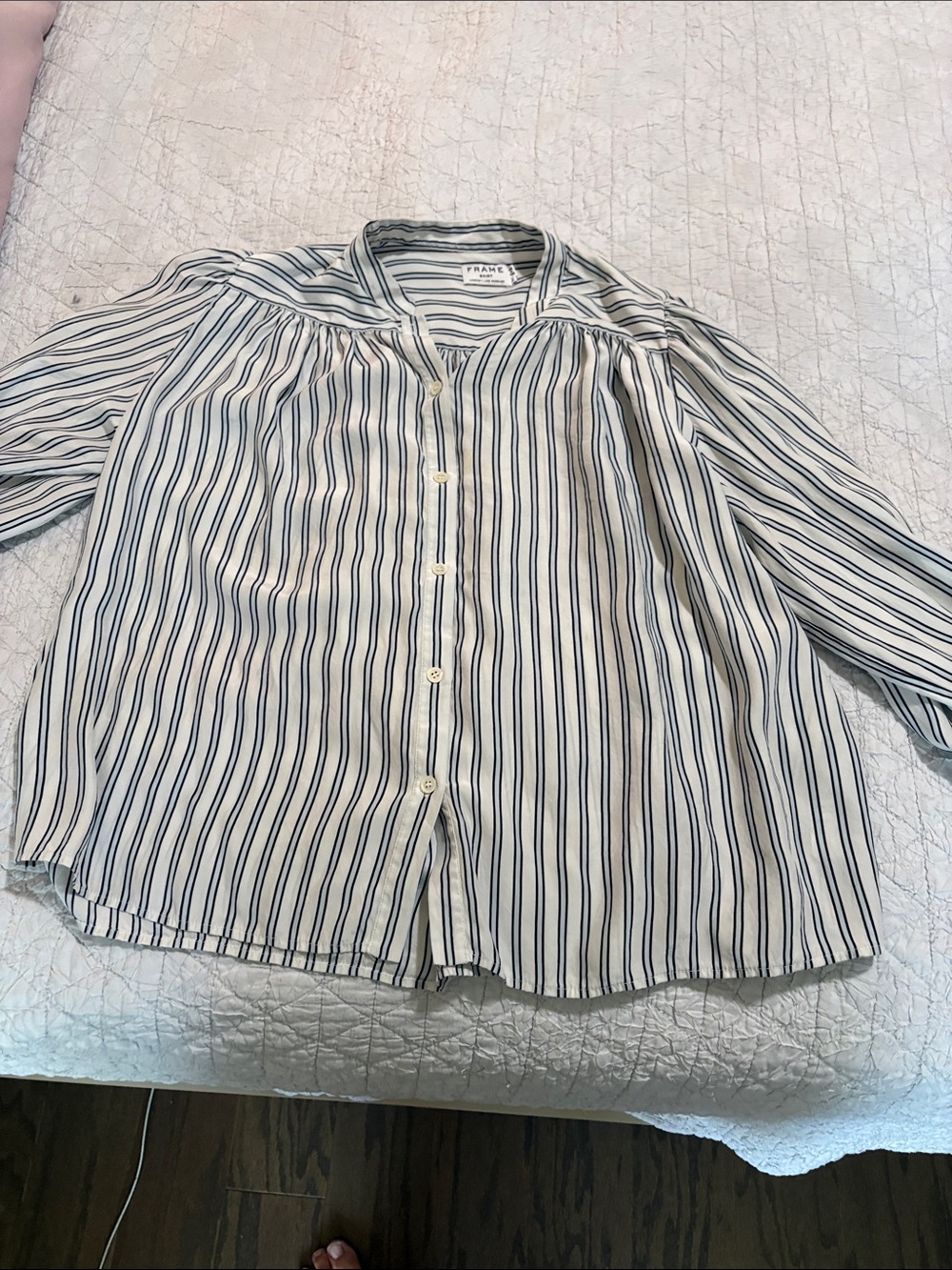 Frame Denim Cream Shirt with Navy Stripes